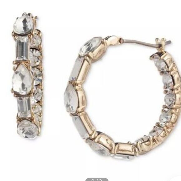 Givenchy Small Baquette & Pear Shaped Crystal Hoop Earrings - Picture 2 of 7